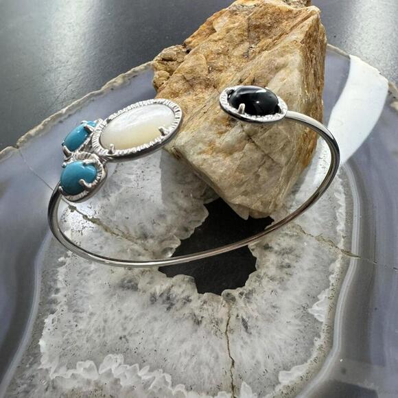 Carolyn Pollack Sterling Silver Turquoise, MOP &Onyx Floating Bracelet For Women - Picture 3 of 10